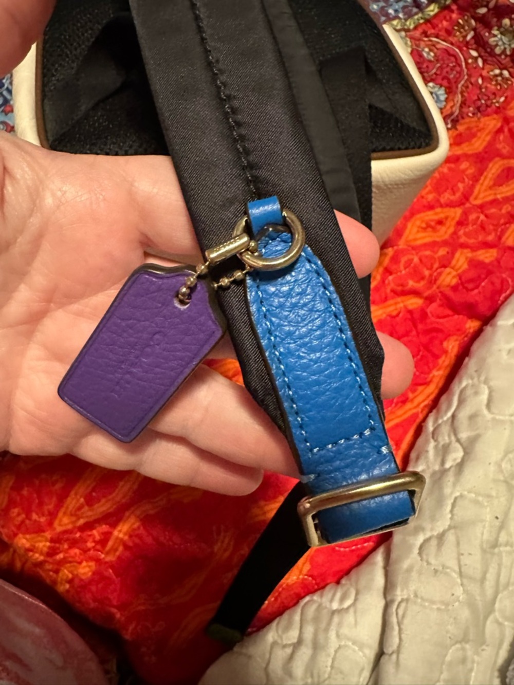 Coach Cream Pebbled Leather Backpack with Rainbow Logo - Picture 3 of 4